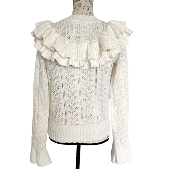 Tularosa Wool Ruffle sweater S white Pointelle Fairy Cottage Coquette Dainty - Picture 5 of 16